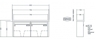 RENZ Briefkastenanlage Aufputz Tetro Kastenformat 370x330x145mm, 2-teilig